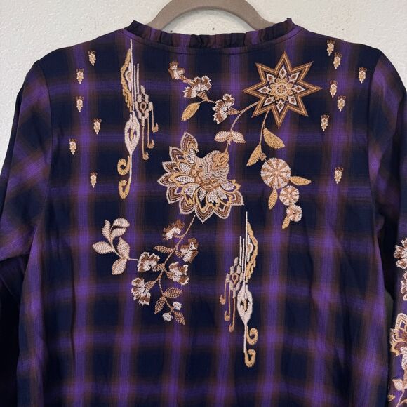 Johnny Was Dress Women Small Embroidered Floral Plaid Shift Southwest Boho NEW - Picture 7 of 13